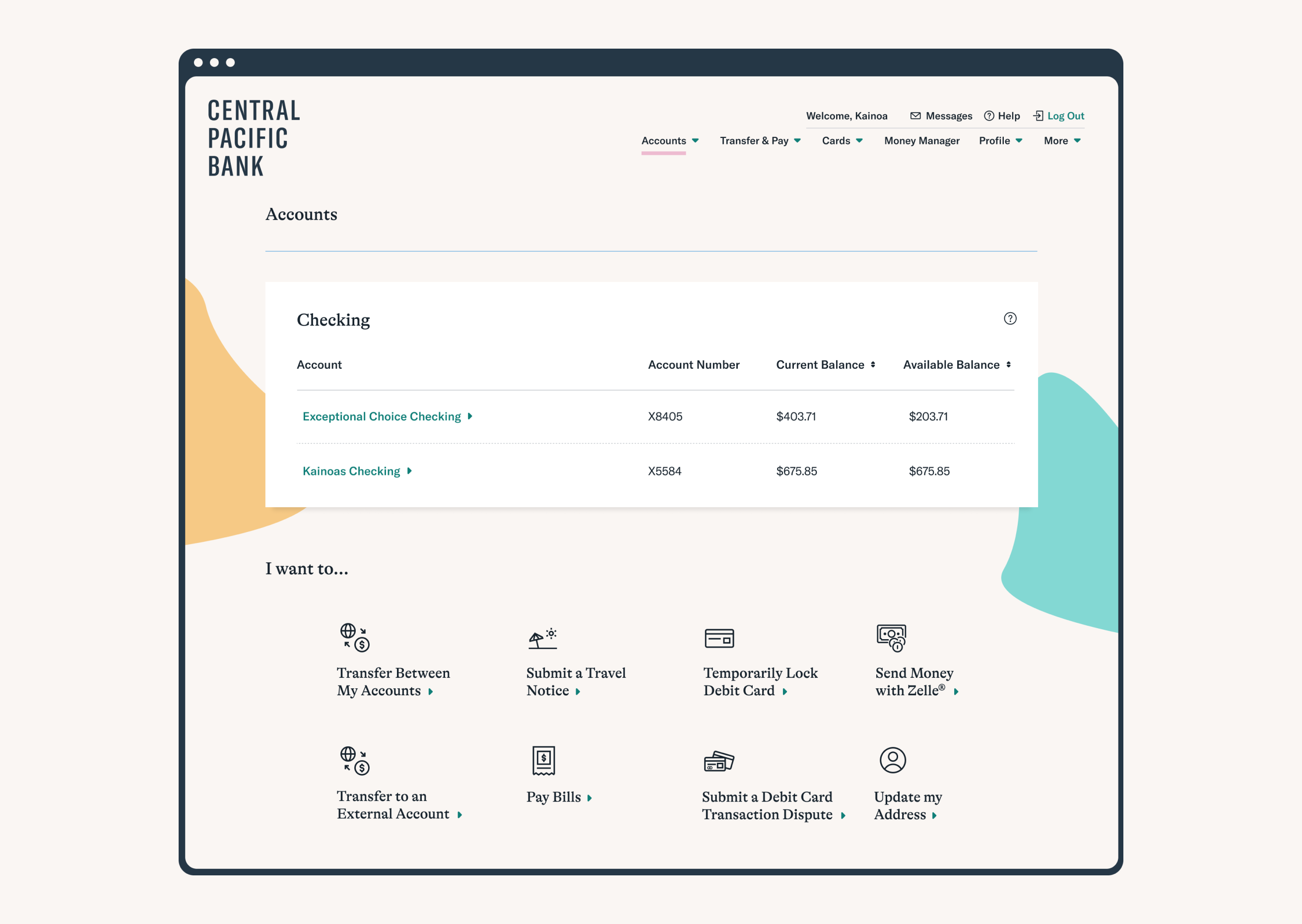 Desktop banking landing