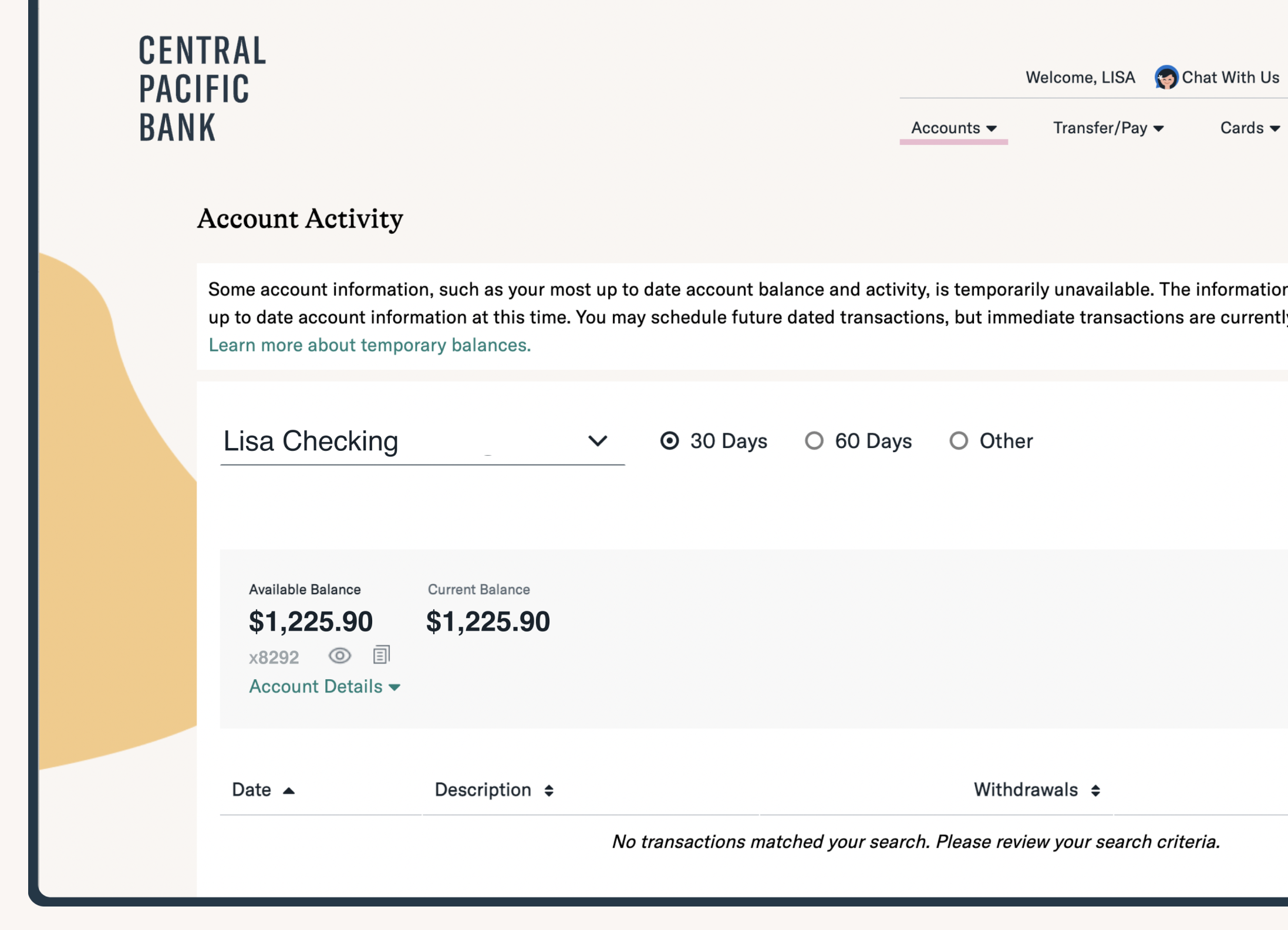 Desktop banking account number